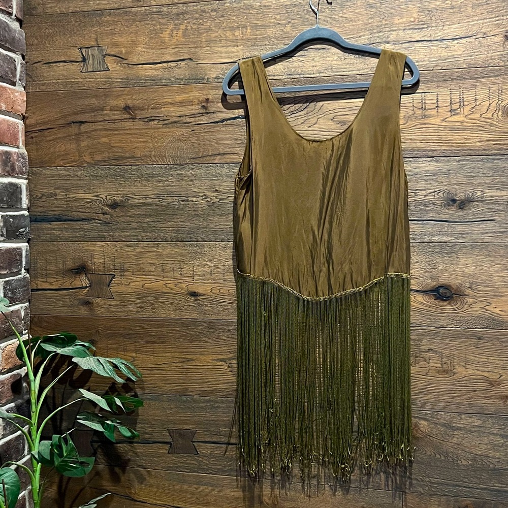 Boho Silk green fringe top